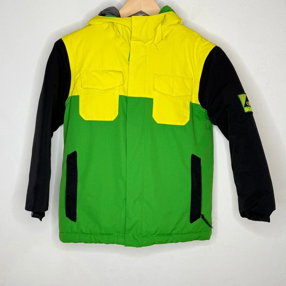 Bonfire Kids Medium Snowboard Jacket Green Yellow Black Insulated Gorpcore Neon